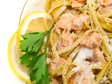 Lachs mit Fettuccine